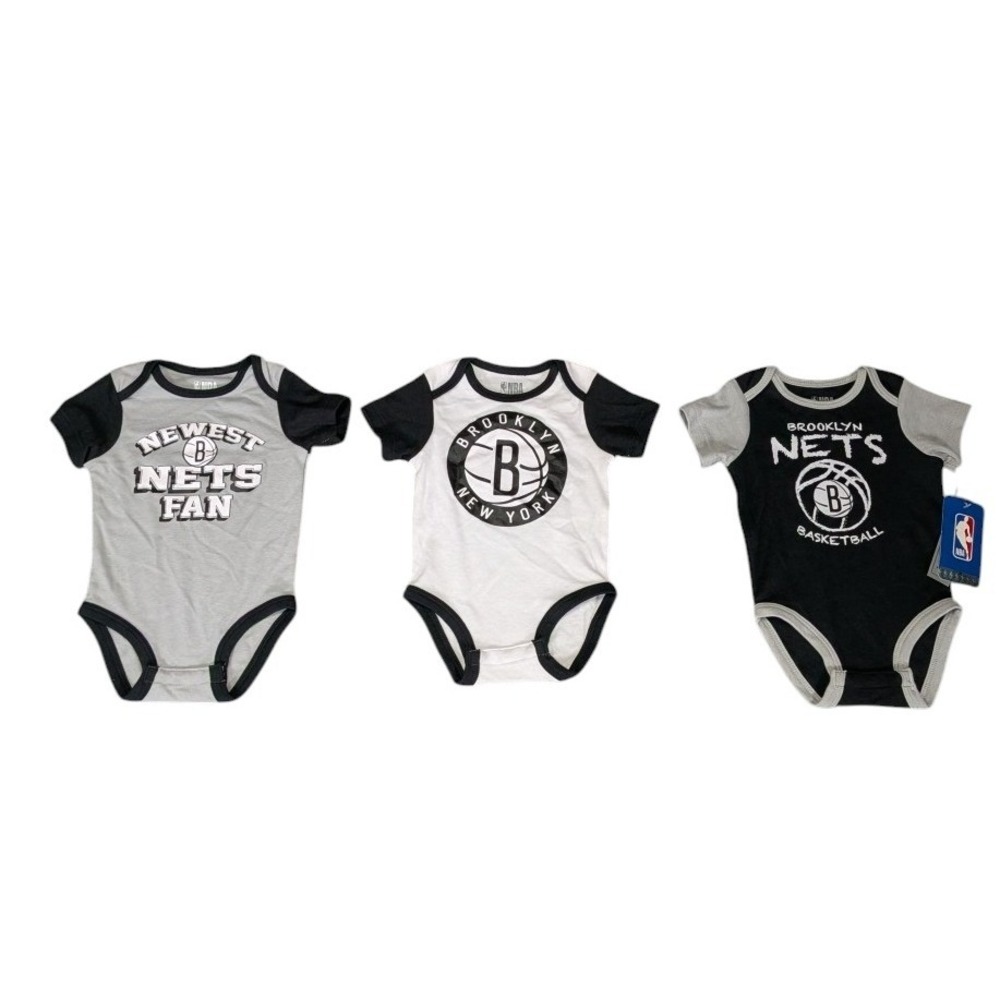 NBA Brooklyn Nets Baby Bodysuits 3-Pack Black White Grey 3-6M New With Tags